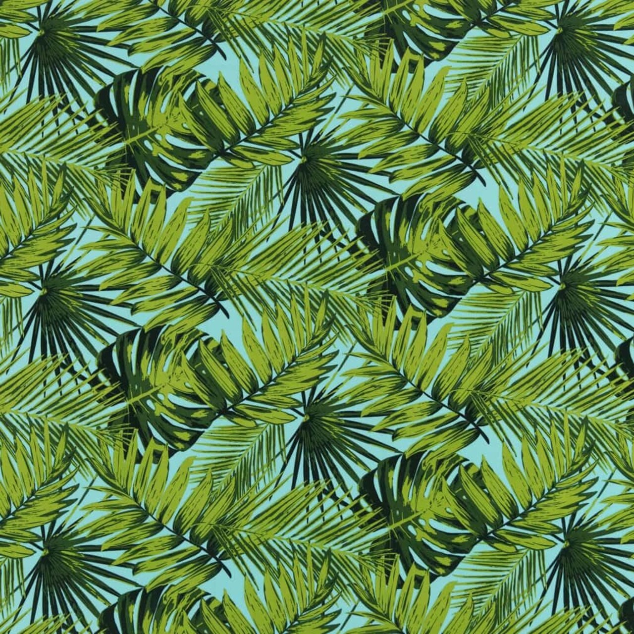 Aqua Green Stain Resistant Performance Pet Friendly Leaves Botanical Print Upholstery Fabric by The Yard - SKU: Elora Palm